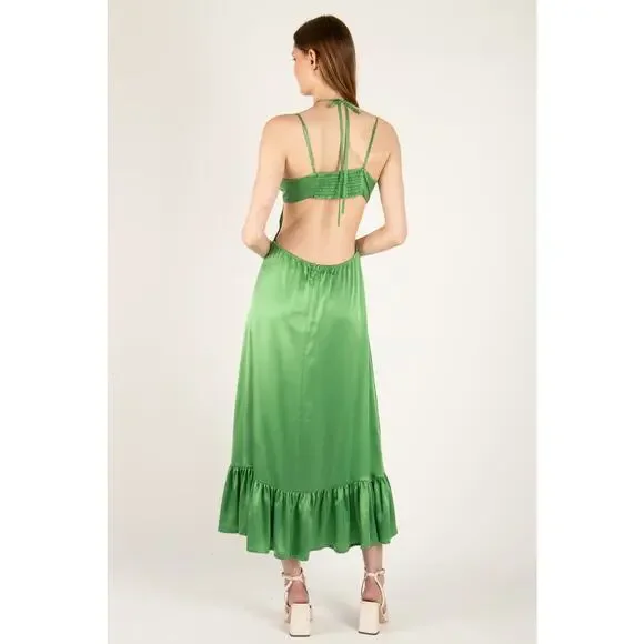 NWT Secret Mission Kelly Green 100% Silk 'Kathleen' Maxi Dress Size Small - Picture 5 of 7